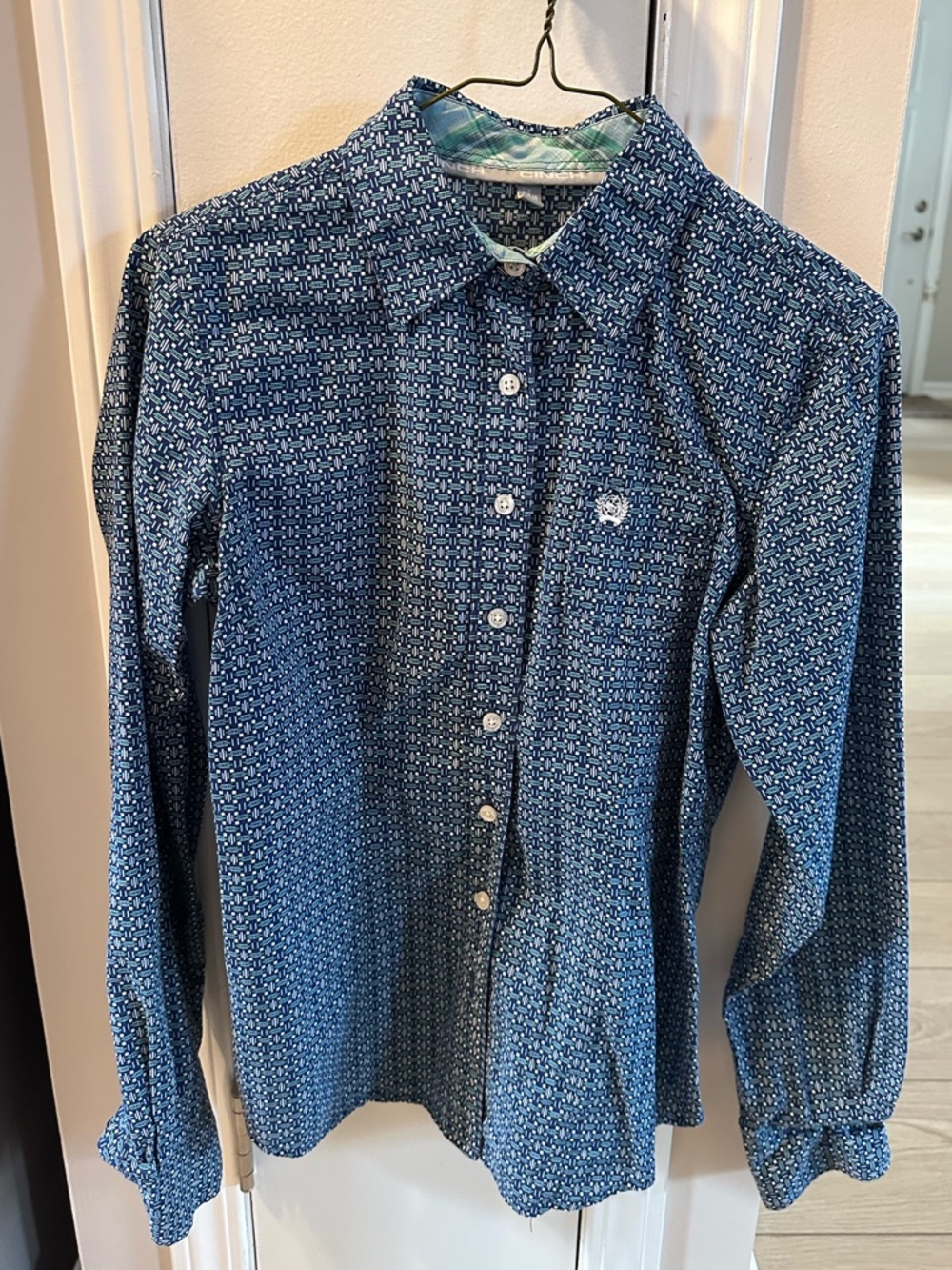 Cinch Ladies Western Navy Blue Micro-Pattern Button-Down Shirt